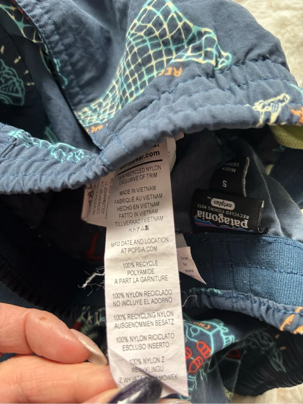 Patagonia Navy Blue Printed Swim Trunks